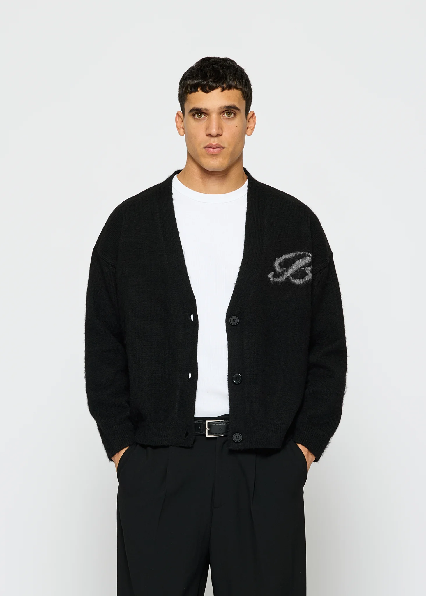 Fuzzy V-Neck Jacquard Cardigan - Image 4