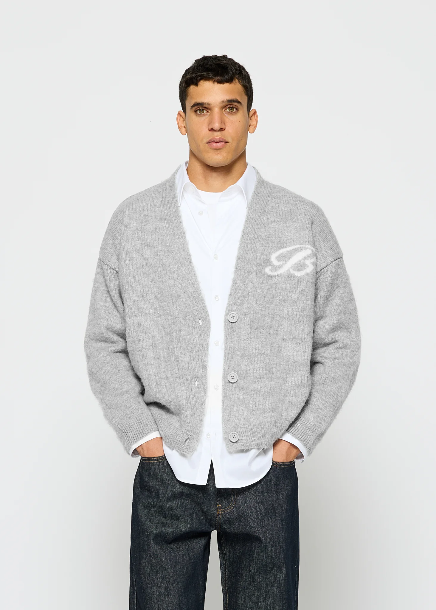 Fuzzy V-Neck Jacquard Cardigan - Image 4