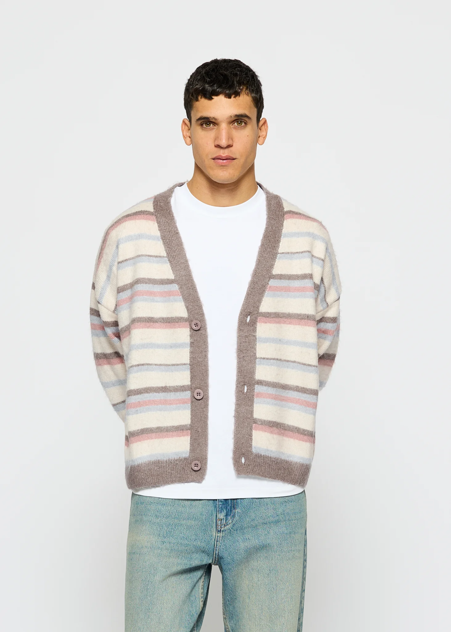 Fuzzy V-Neck Knit Cardigan - Image 4