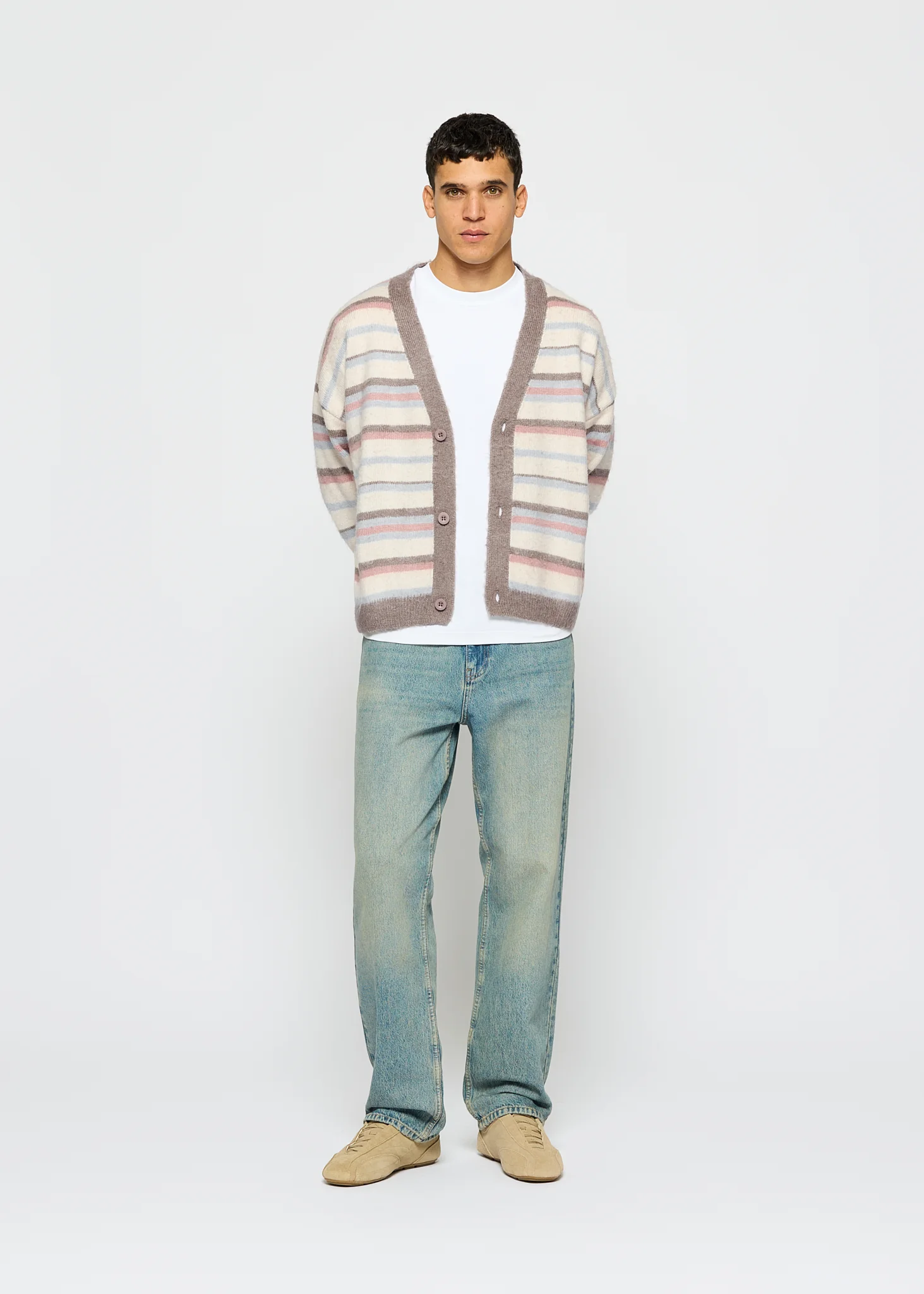 Fuzzy V-Neck Knit Cardigan - Image 5
